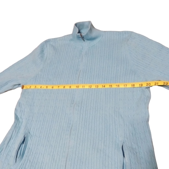Cable Knit Full Zip Cardigan Eddie Bauer Teal Pocketed Granniecore Layering XXL - Picture 14 of 15